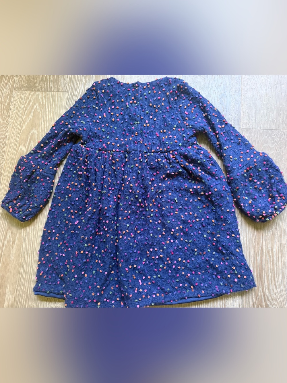 Bonnie Jean Navy Dress with Pink and Orange Dot Pom Accents - Picture 3 of 3